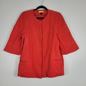 St John SoCa 3/4 Sleeve Coat Jacket Women Medium Orange Cotton Preppy Old Money
